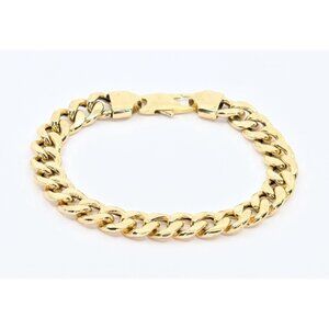 Unique 14K Karat Solid Yellow Gold Designer Cuban Link Chain Bracelet - 8" L